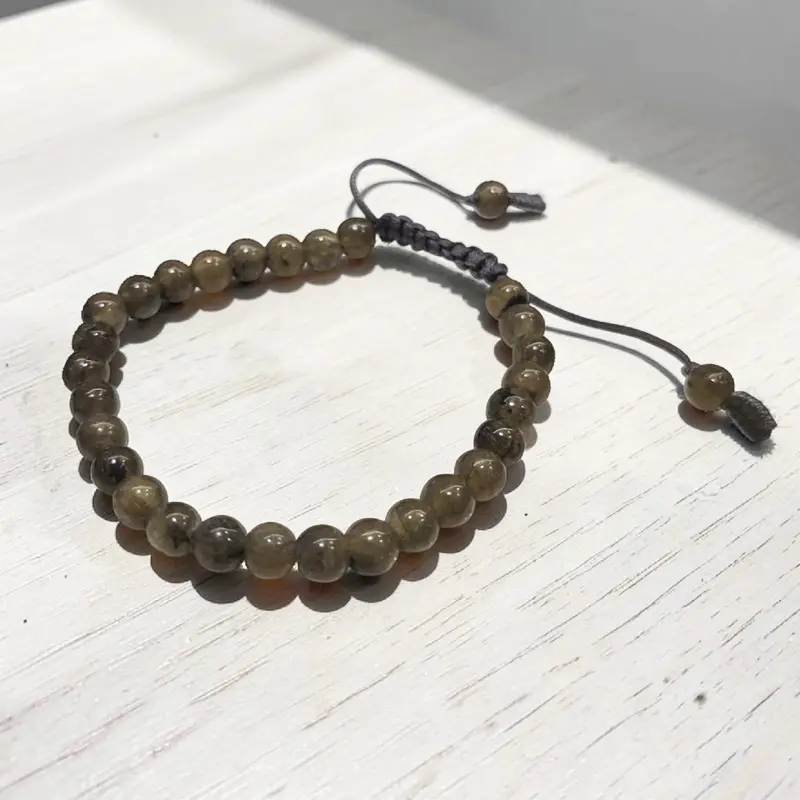 Pulsera Gema Labradorita Verde Hilo
