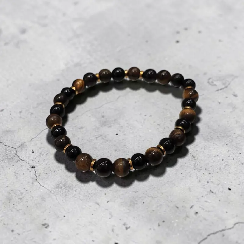 Pulsera Gema Ojo de Tigre y Obsidiana Negra Elastica 