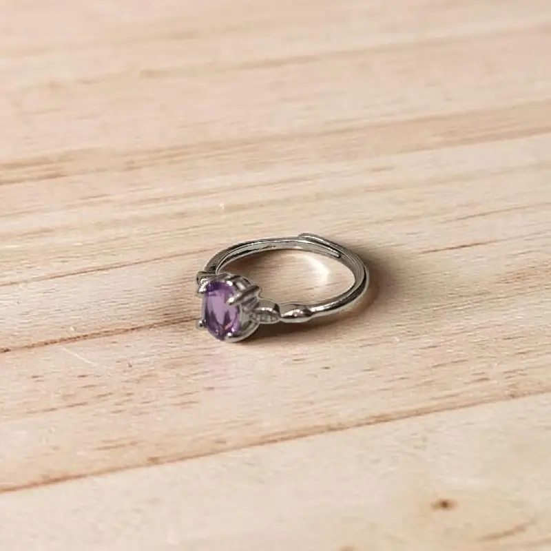 Anillo Gema Amatista Facetada Niquelado
