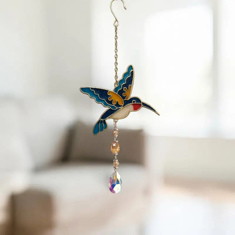 Movil Metal Colgante Colibri Tonos Azules con Atrapasol 35cm