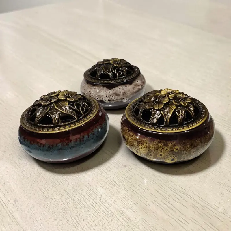 Potiche Ceramica con Tapa Colores Varios