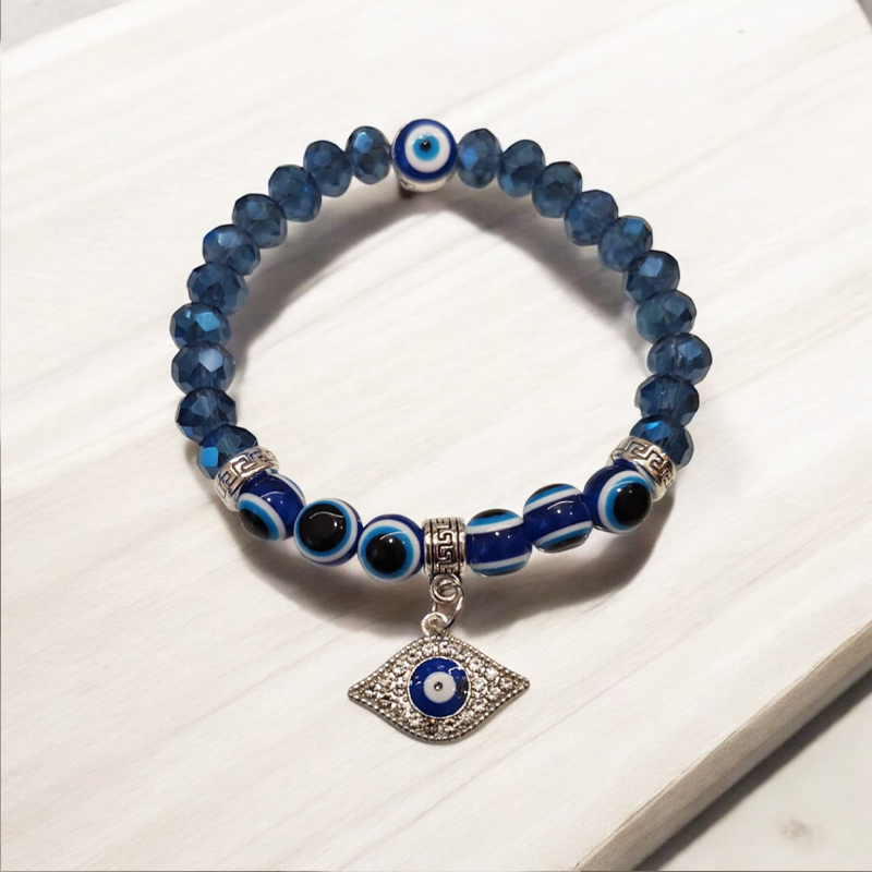 Pulsera Elastica Azul con Ojo Turco con Strass