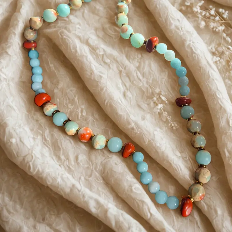 Collar Gema Larimar, Jaspe Rojo, Amazonita y Hematite Dorado