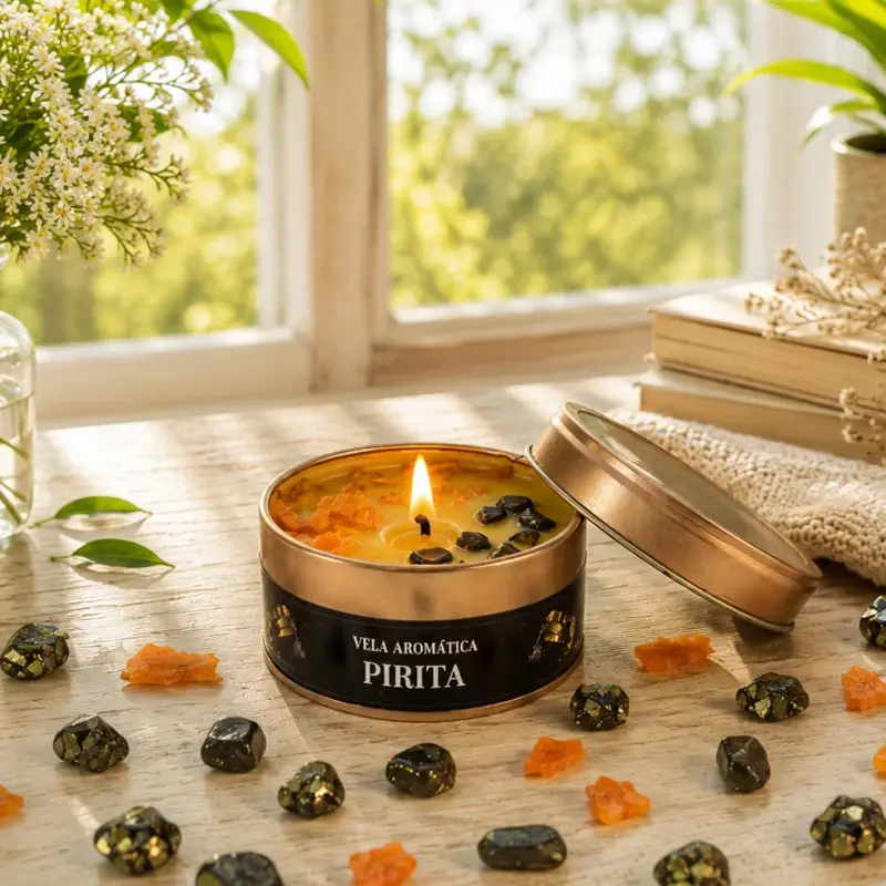 Vela Aromatica Organica con Cristal Pirita