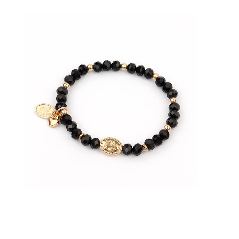Pulsera Elastica Negra con Dijes de Virgen de Guadalupe