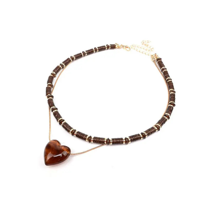 Collar Combinado Cadenas y Corazon Ambar