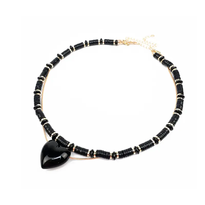 Collar Combinado Cadenas y Corazon Negro