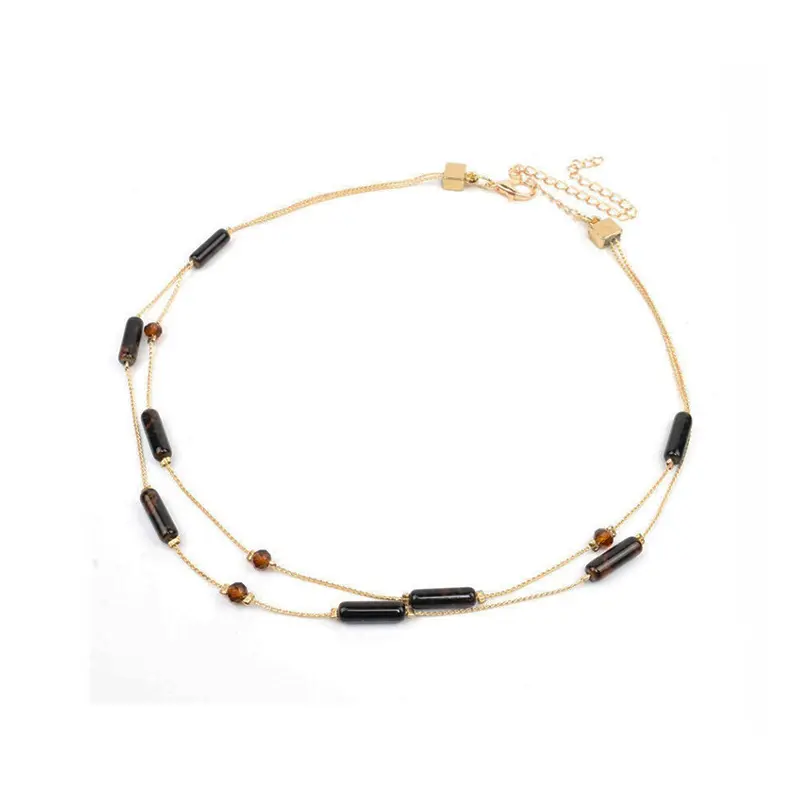 Collar Doble de Cadenas y Roscas de Cristal