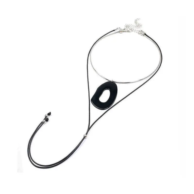Set Collar Cuero Combinado con Cadena y Dije de Acrilico 