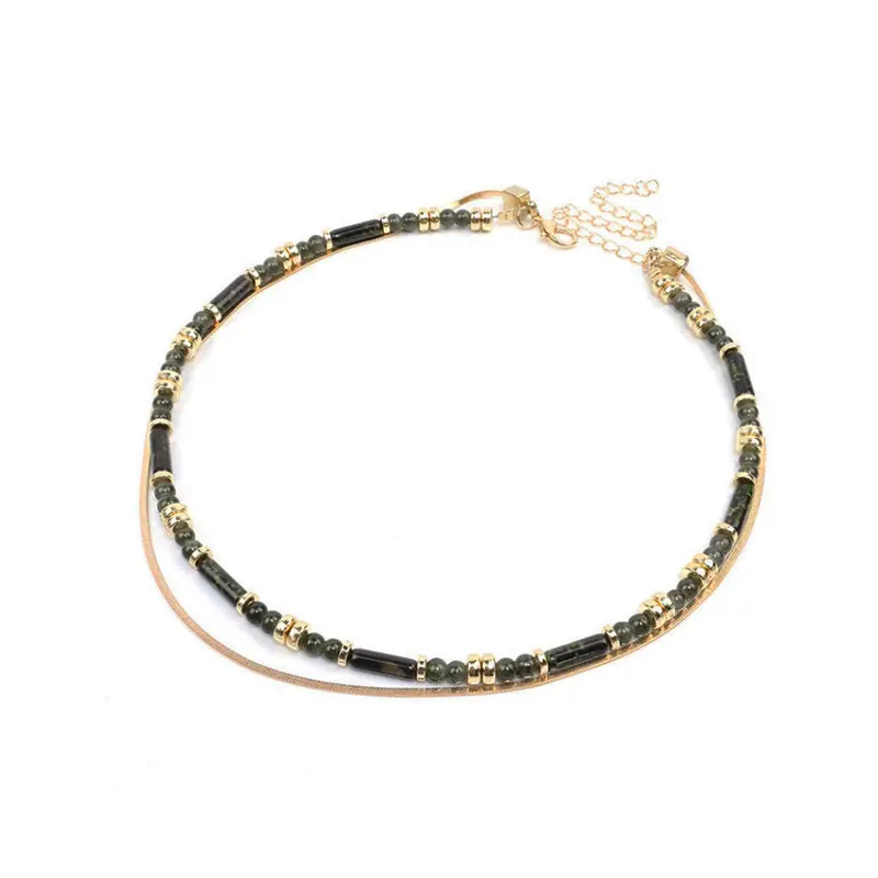 Collar Combinado Doble Dorado y Gris
