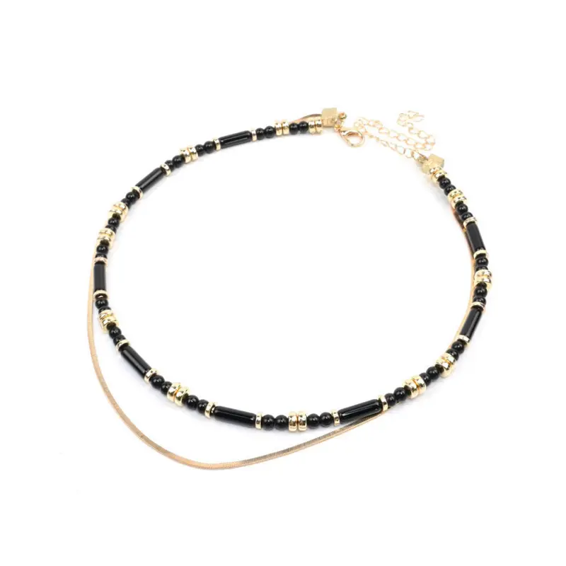 Collar Combinado Doble Dorado y Negro