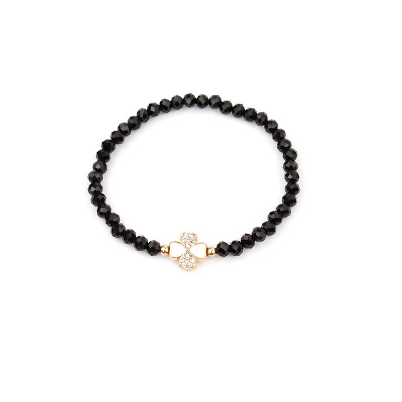 Pulsera Elastica Negra con Trebol con Strass