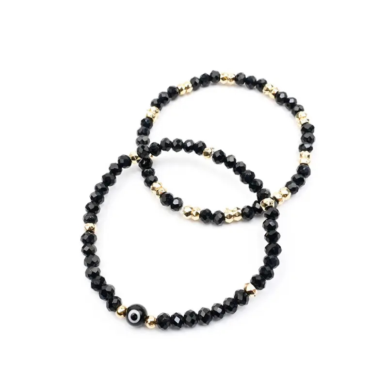 Set Pulseras Elasticas Negras con Ojo Turco
