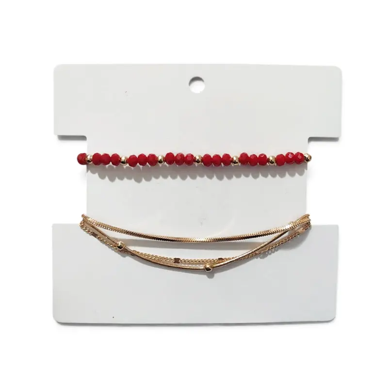 Set Pulseras Cadena Dorada y Elastica Roja
