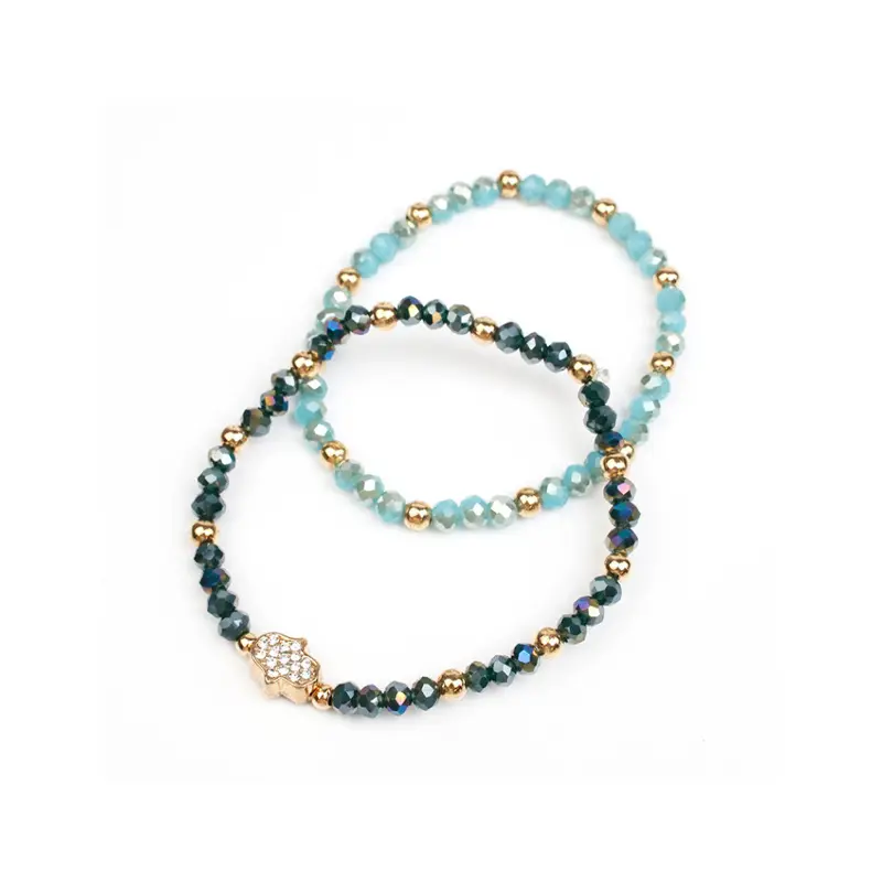 Set Pulseras Shiny Hamsa Celeste y Azul