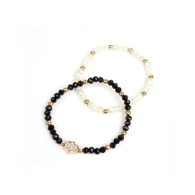 Set Pulseras Shiny Hamsa Cristal y Negra