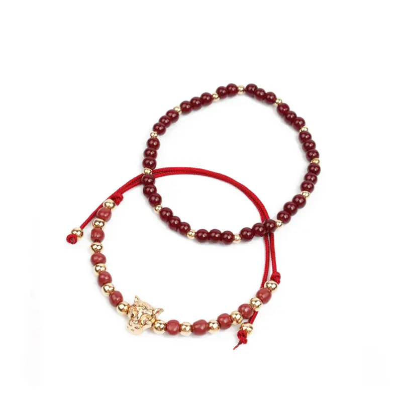 Set de Pulseras Golden Panther Bordo