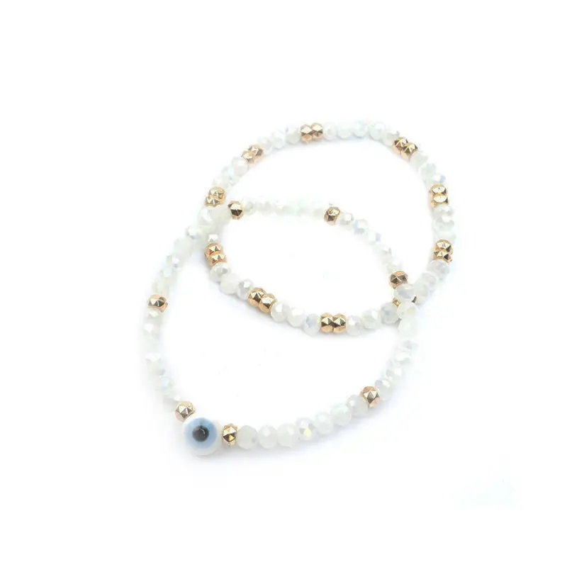 Set Pulseras Elasticas Blancas con Ojo Turco