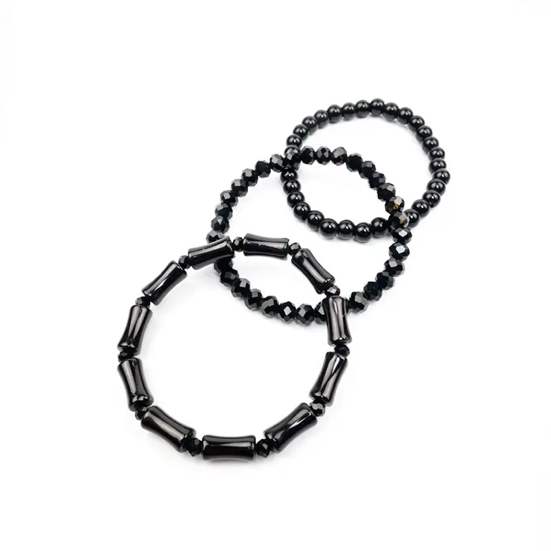 Set Tres Pulseras Elasticas Negras 