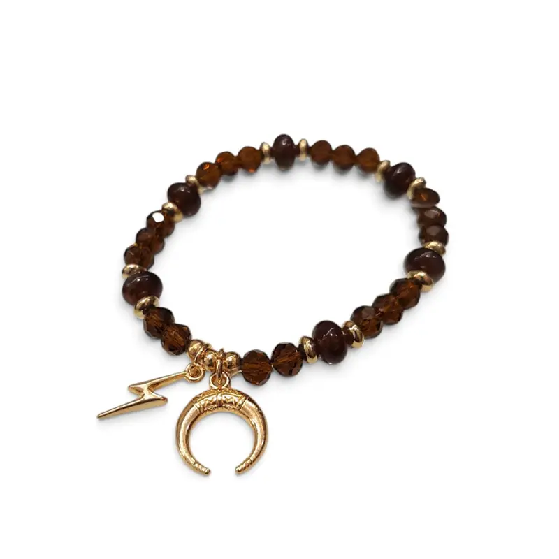Pulsera Elastica Ambar con Dijes Dorado Rayo y Luna