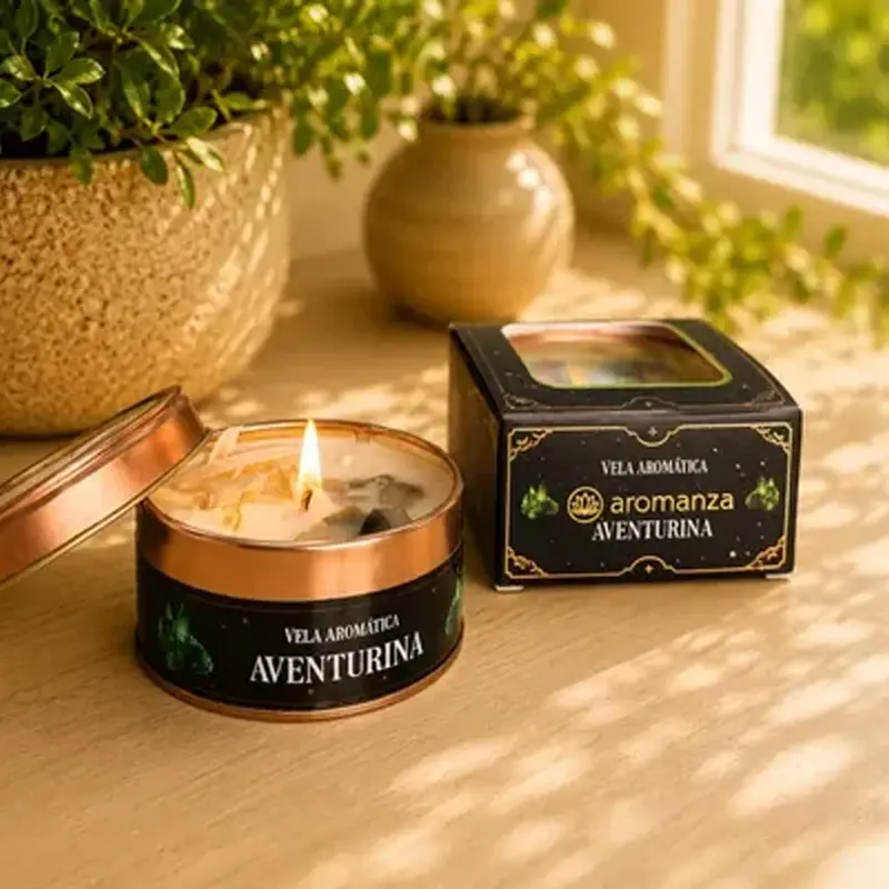 Vela Aromatica Organica con Cristal Aventurina