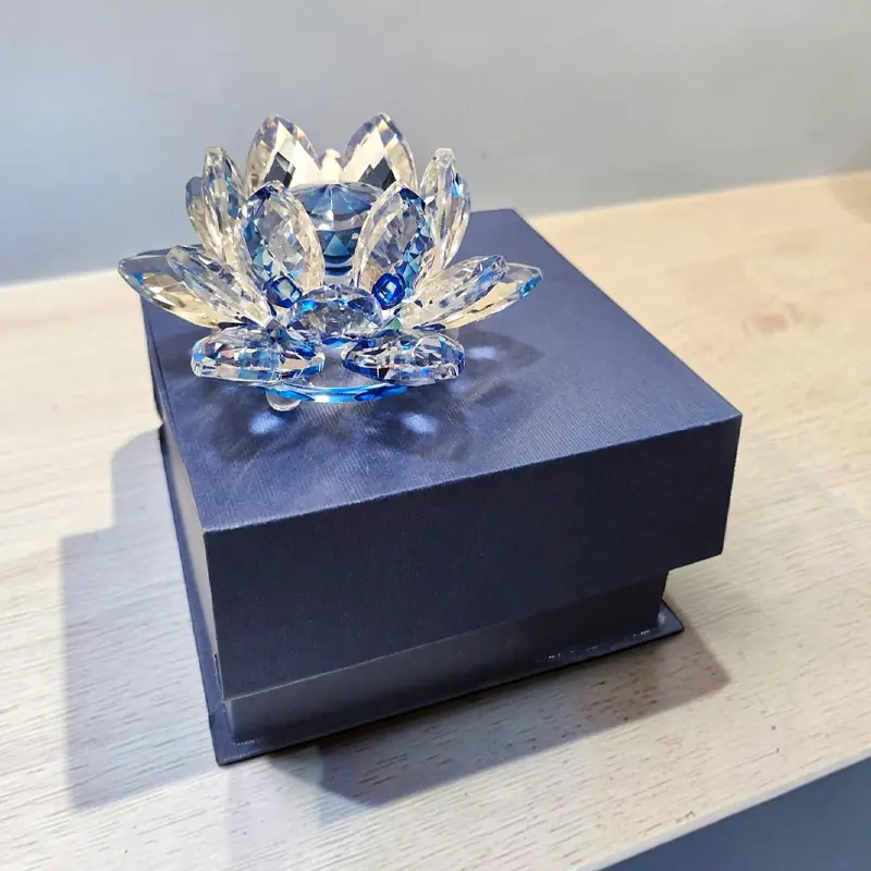 Flor de Loto Vidrio Color Azul Grande 11cm en Caja