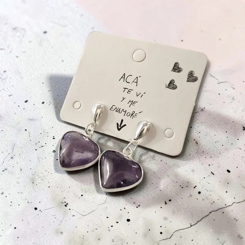Aros Gema Amatista Corazon con Virola