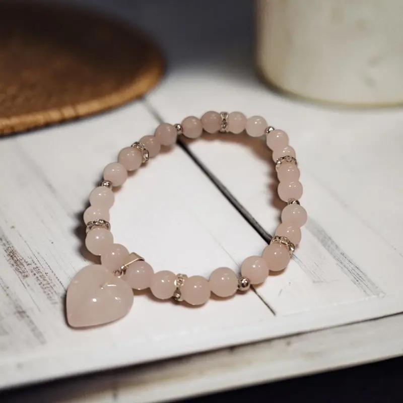 Pulsera Gema Cuarzo Rosa con Dije Corazon