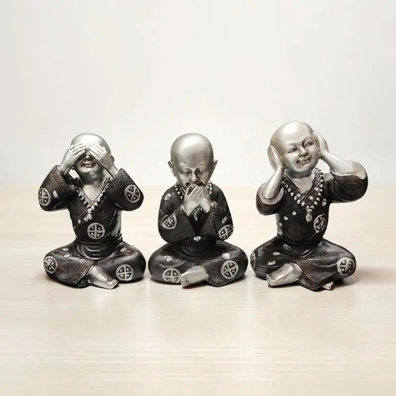 Budas Plateados "No escuchar, no ver, decir el mal." 15cm