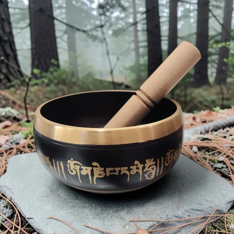 Cuenco tibetano 15cm Negro Mantras