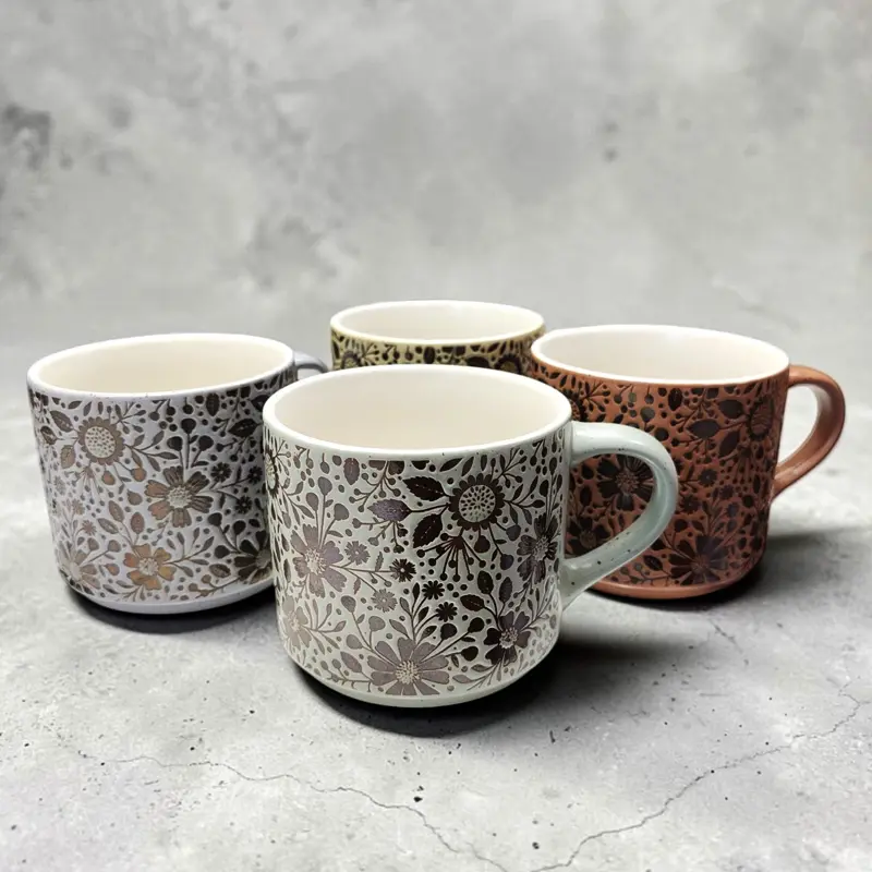 Tazas Ceramicas con Flores Colores Varios