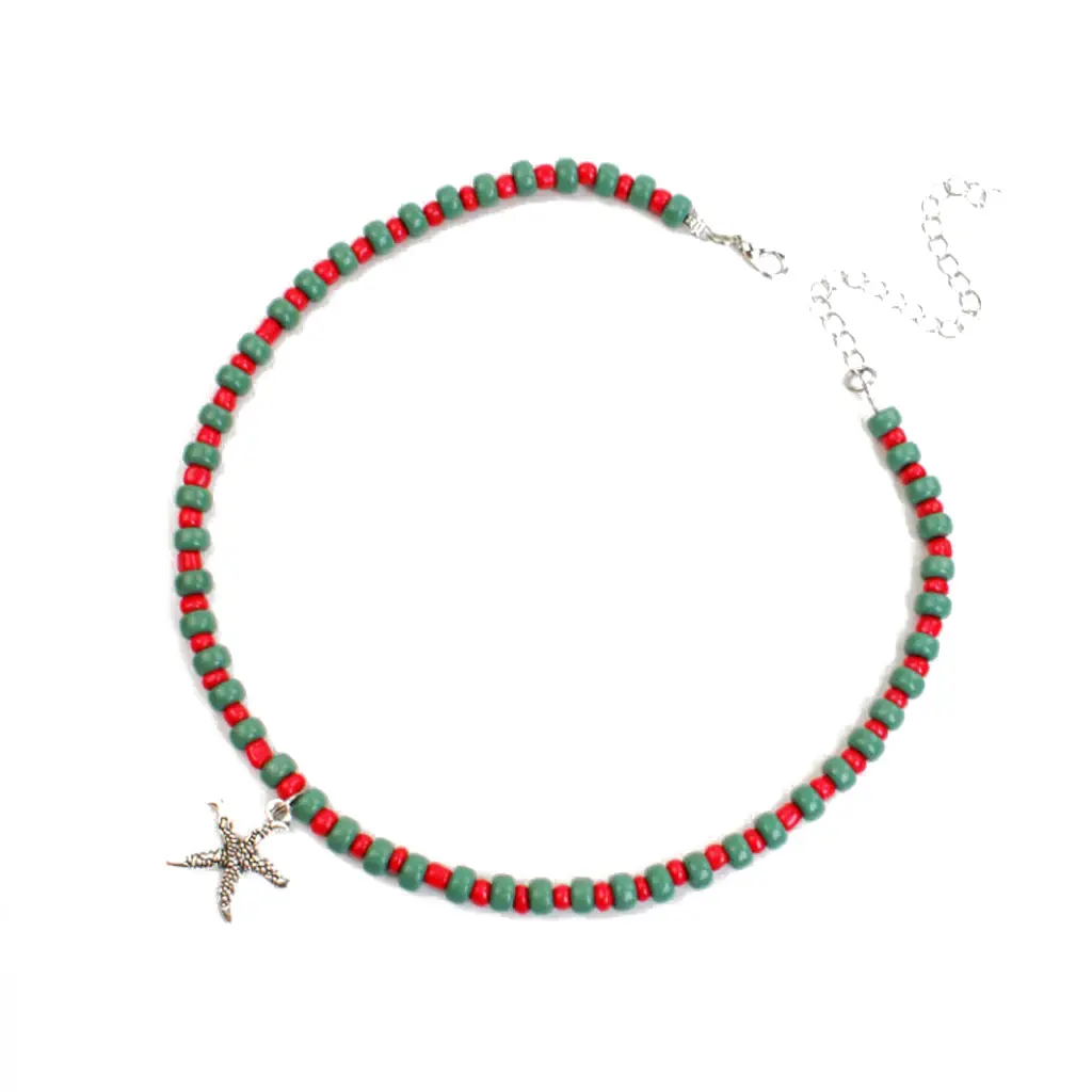 Collar de Acrílico Combinado Verde y Rojo con Estrella Plateada