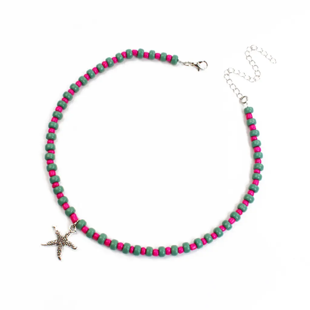Collar de Acrílico Combinado Violeta y Rojo con Estrella Plateada