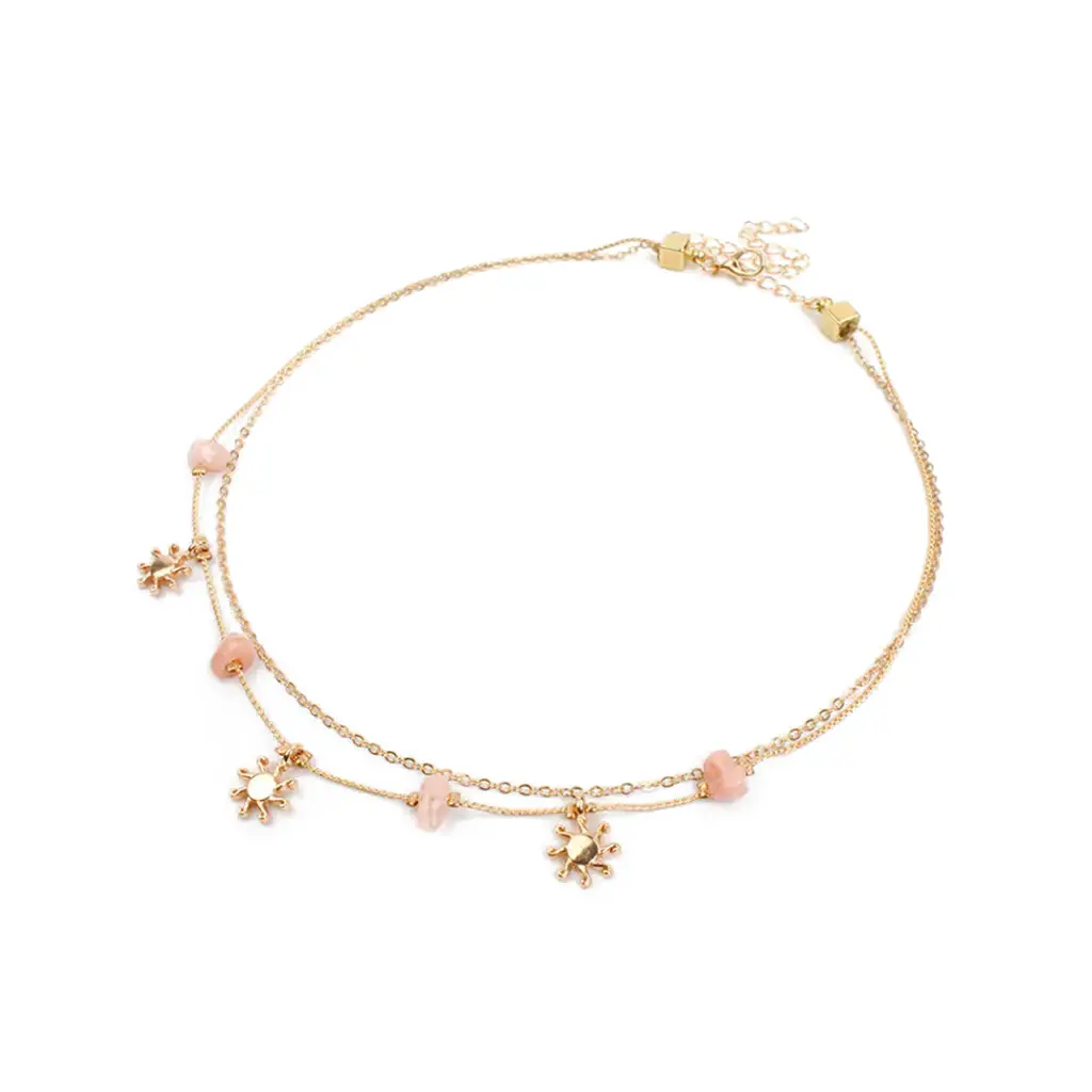 Collar Cadenas Doradas con Piedritas Rosas