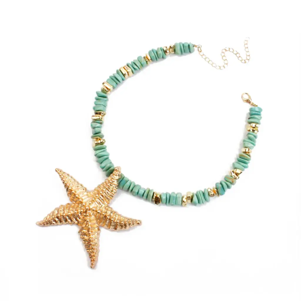 Collar Escallas Turquesas Estrella de Mar Dorada