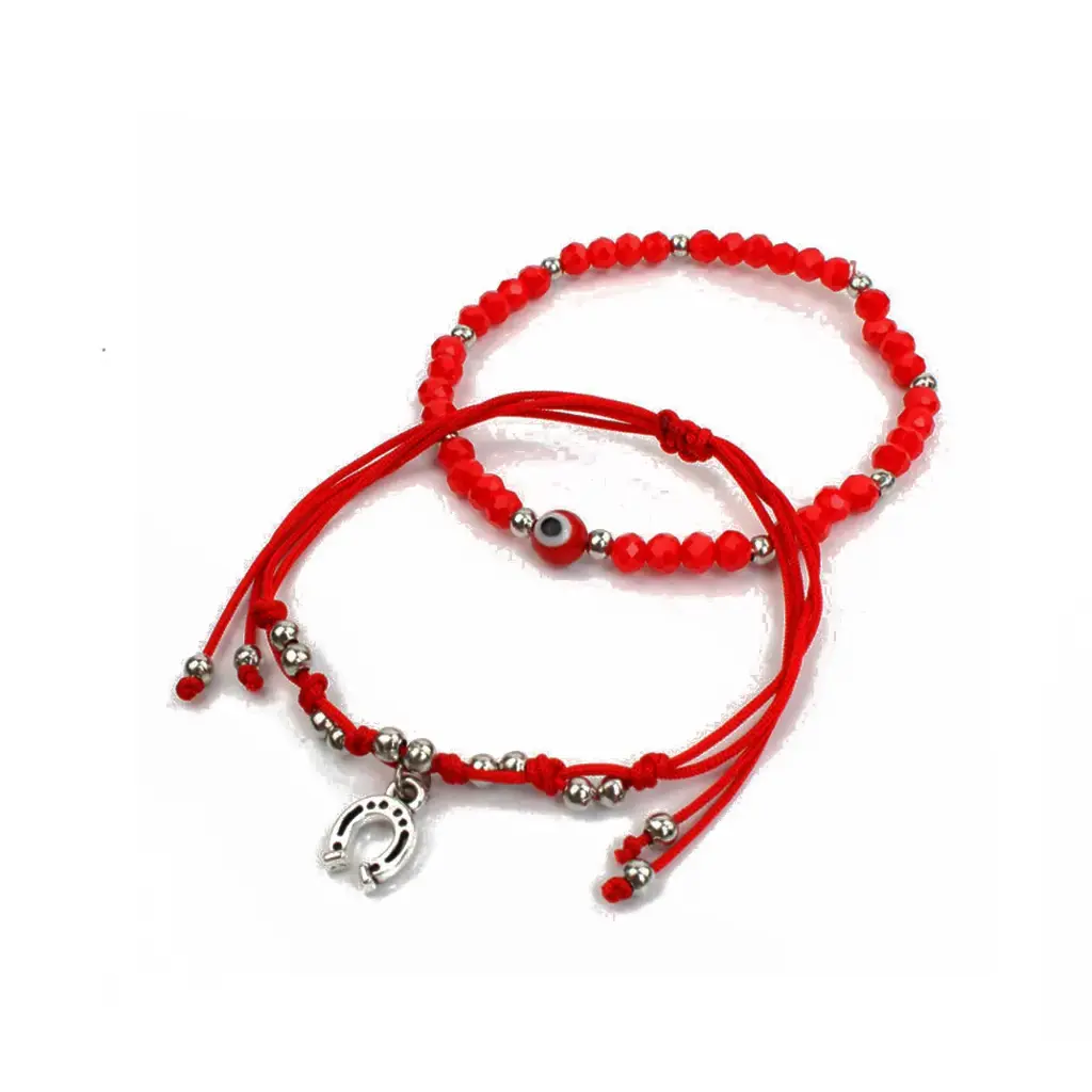Set Pulsera Elastica con Ojo Turco Hilo con Dije Herradura