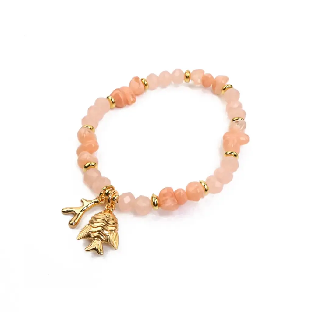 Pulsera Elastica Rosa Con Dijes Dorados Marinos