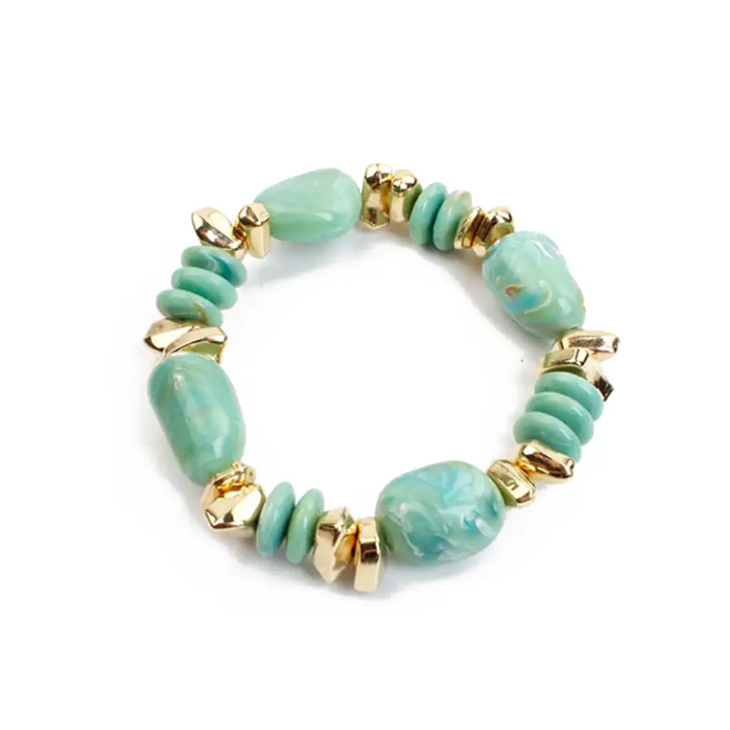Pulsera Elastica Acrilico Menta Pastel con Dorado
