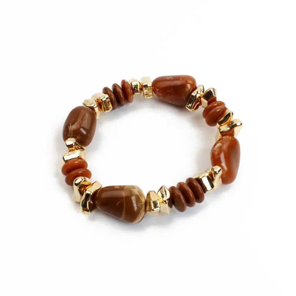 Pulsera Elastica Acrilico Marron con Dorado