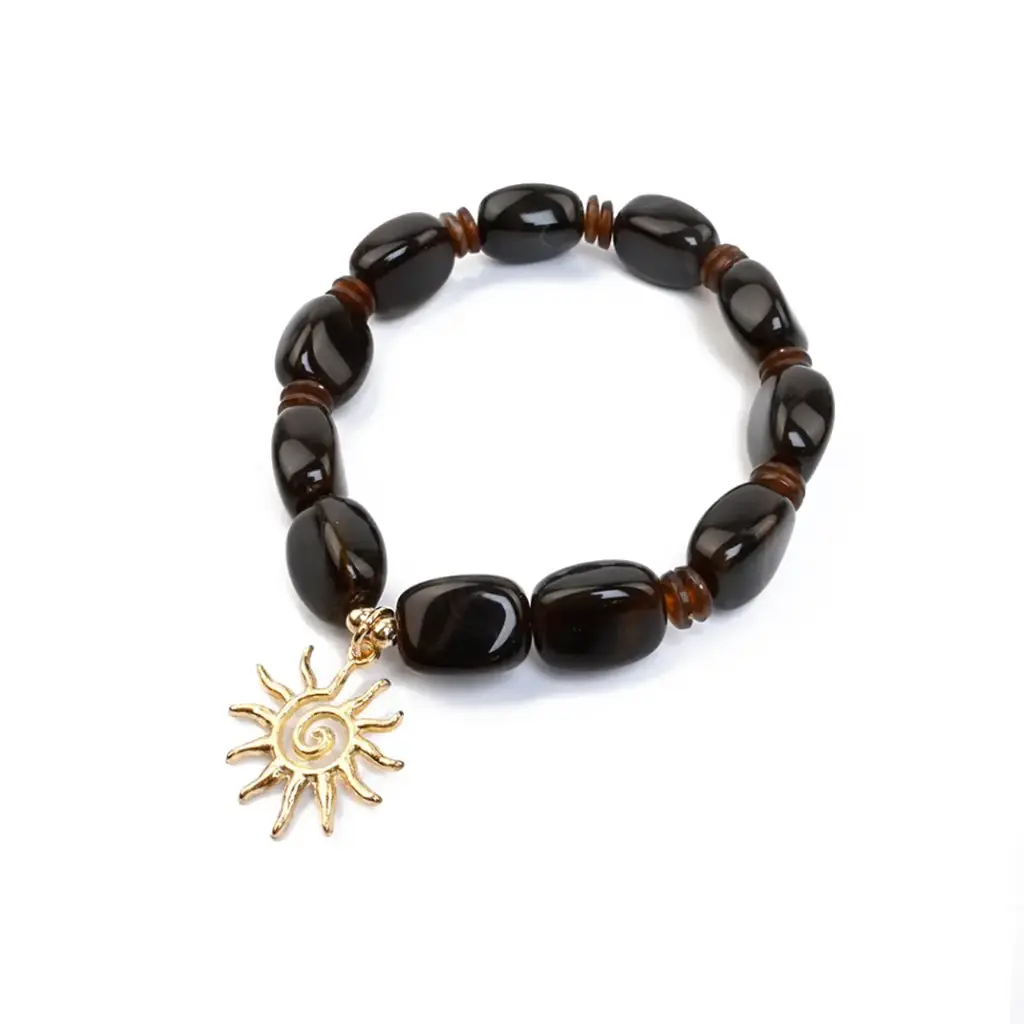 Pulsera Elastica Marron con Sol Dorado