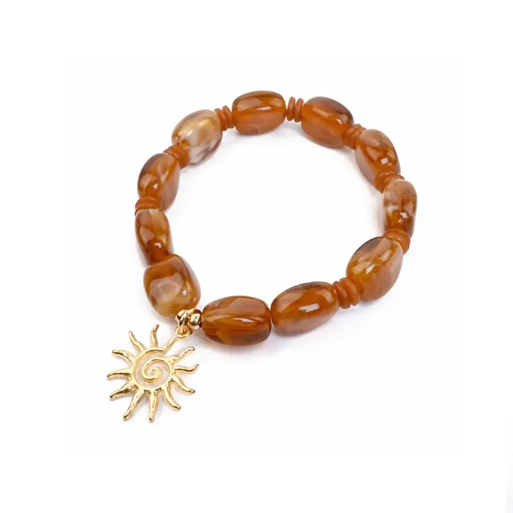 Pulsera Elastica Ambar con Sol Dorado