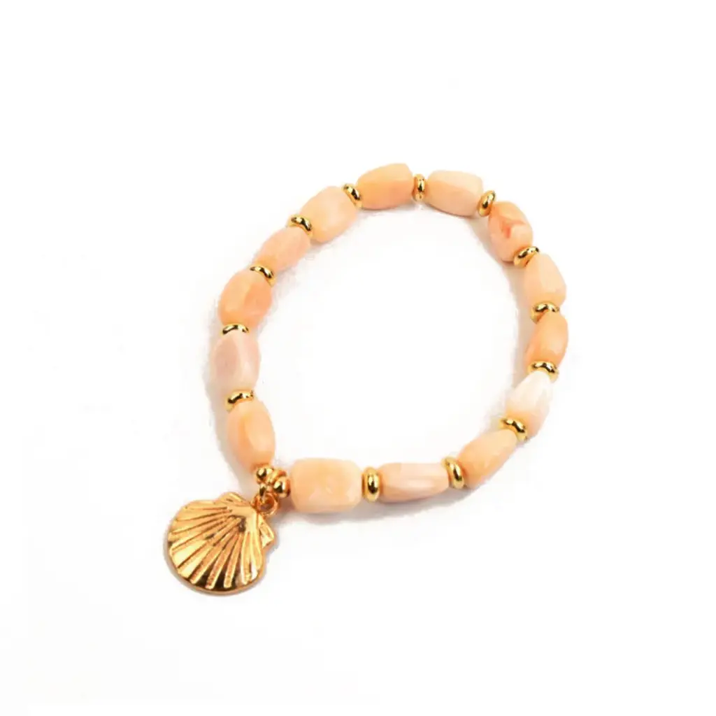 Pulsera Elastica Rosa con Dije Dorado Caracol 