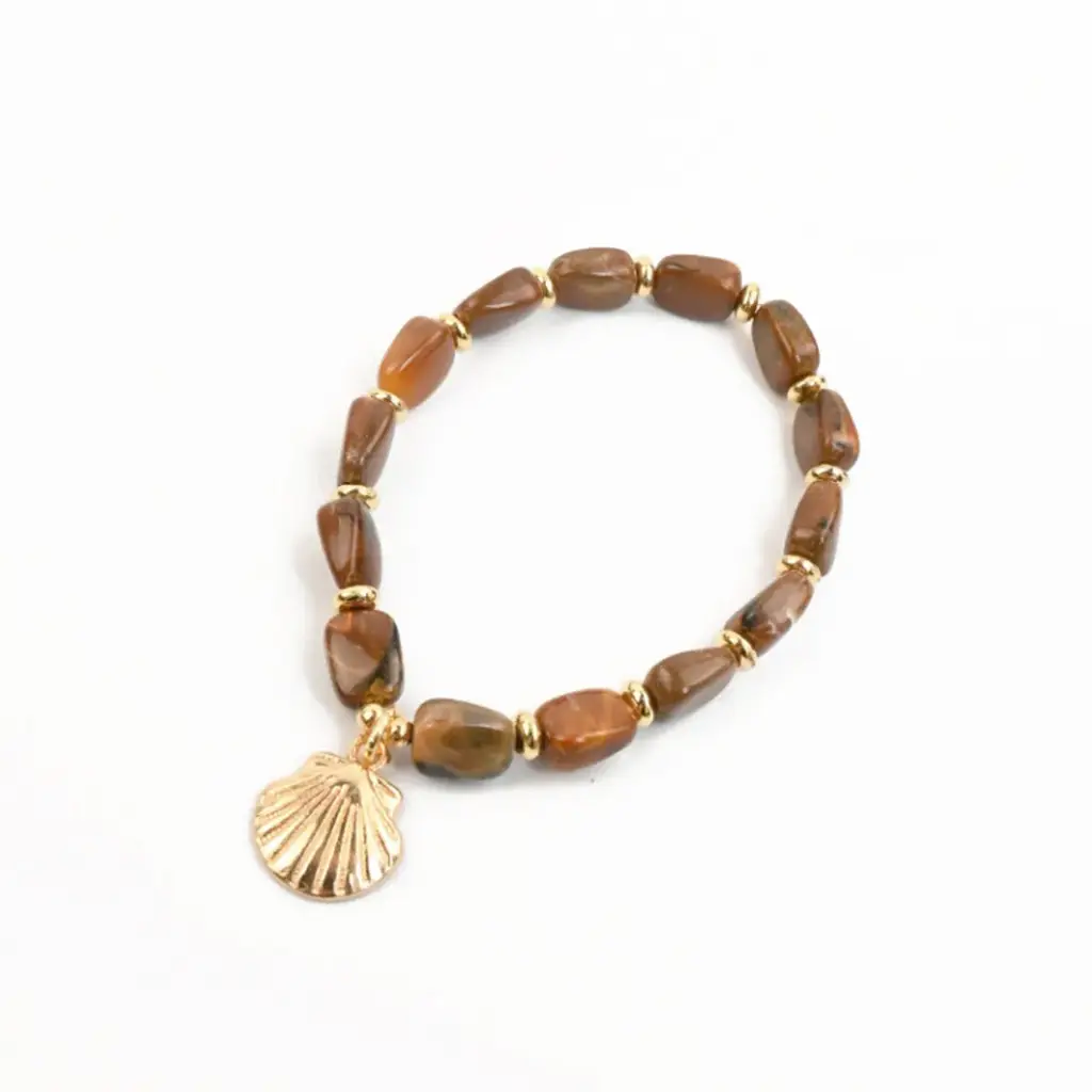 Pulsera Elastica Canela con Dije Dorado Caracol 