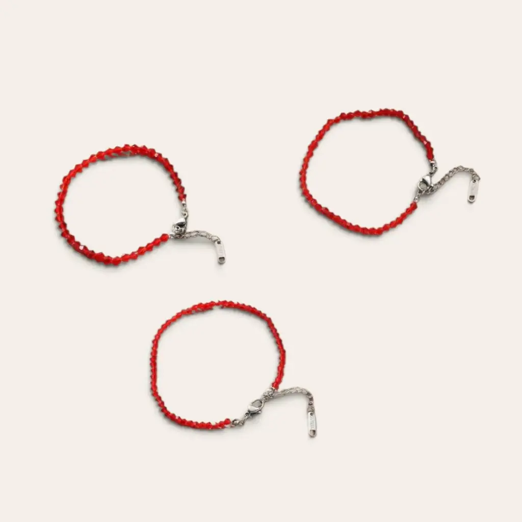 Pulsera Roja Cristal de Vidrio, 3 Tamaños