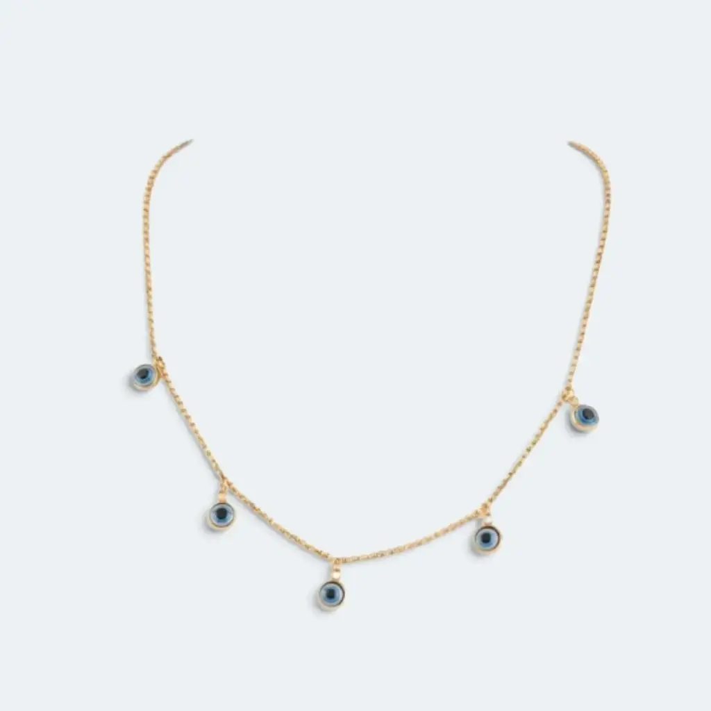 Collar Acero Dorado con Varios Ojo Turco 