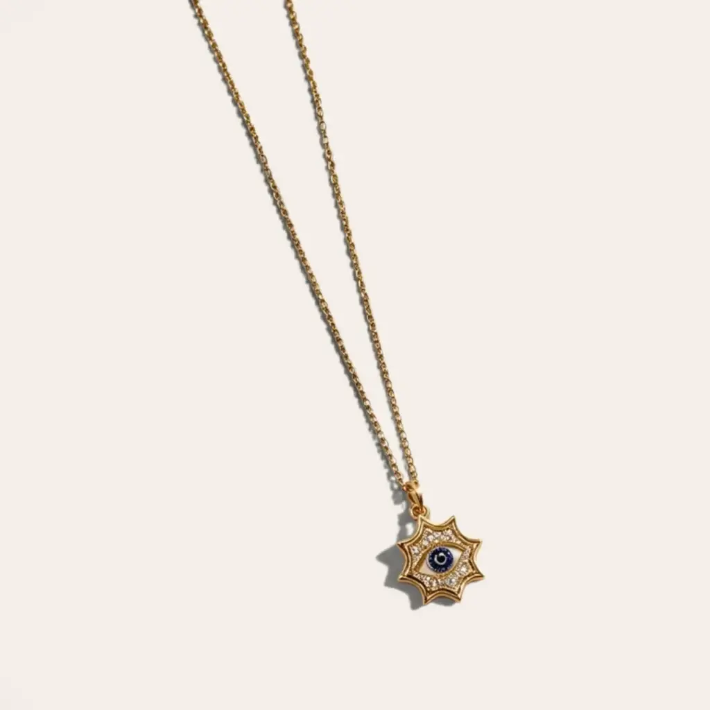 Collar Acero Dorado con Ojo Turco con Estras