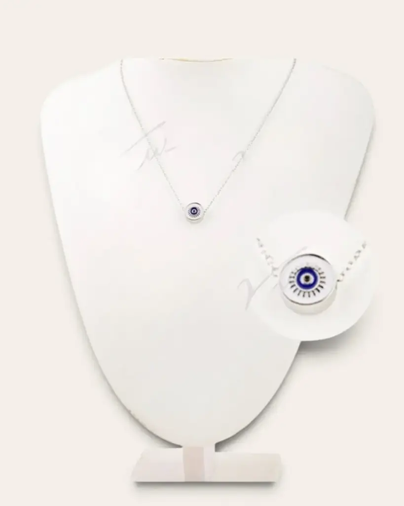 Collar Acero Blanco con Ojo Turco 