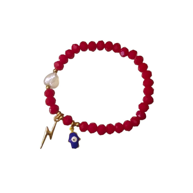 Pulsera Elastica Roja con Mano de Fatima Azul