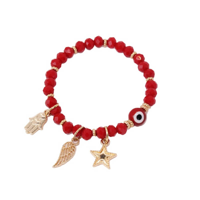 Pulsera Elastica Roja con Ojo Turco, Estrella, Ala y Mano de Fatima