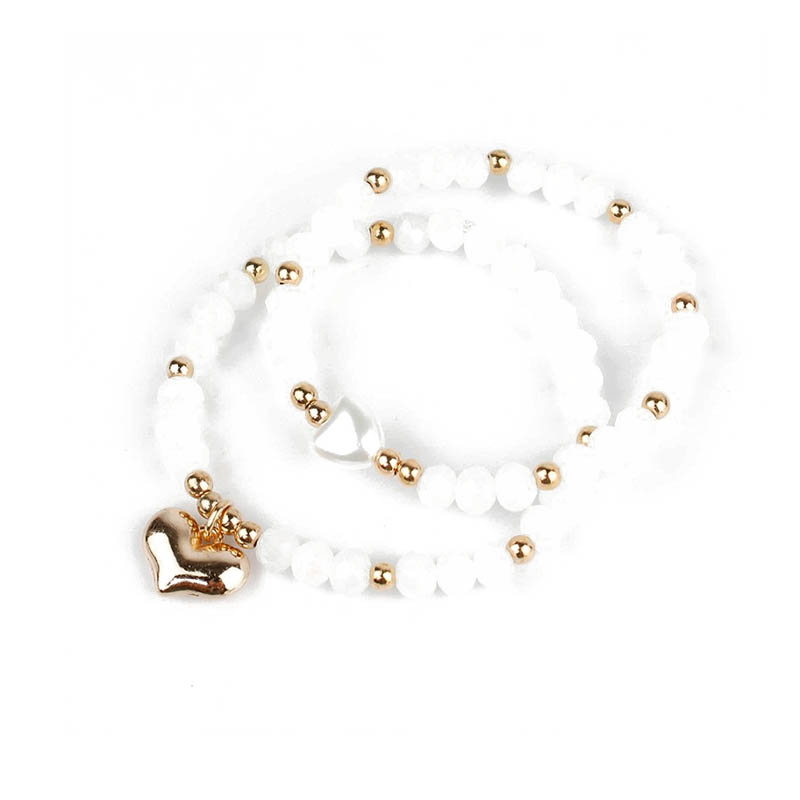 Set Pulseras Elasticas Blancas con Corazon Blanco y Dorado